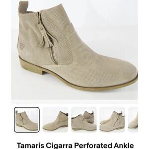 Tamaris Cigarra Perforated Ankle Bootie-Biege-Sz 40/9.5 Versatile Chic Timeless
